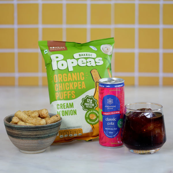 Fizz & Crunch Duo- Classic Cola & Cream N' Onion Popeas ( 2 Cola Cans + 2 Popeas)