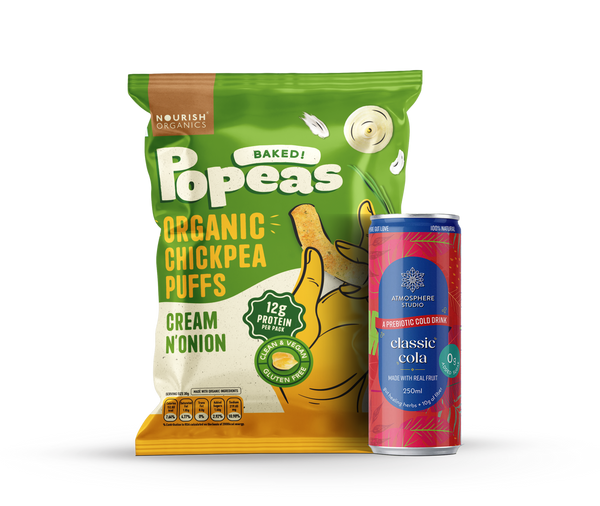 Fizz & Crunch Duo- Classic Cola & Cream N' Onion Popeas ( 2 Cola Cans + 2 Popeas)