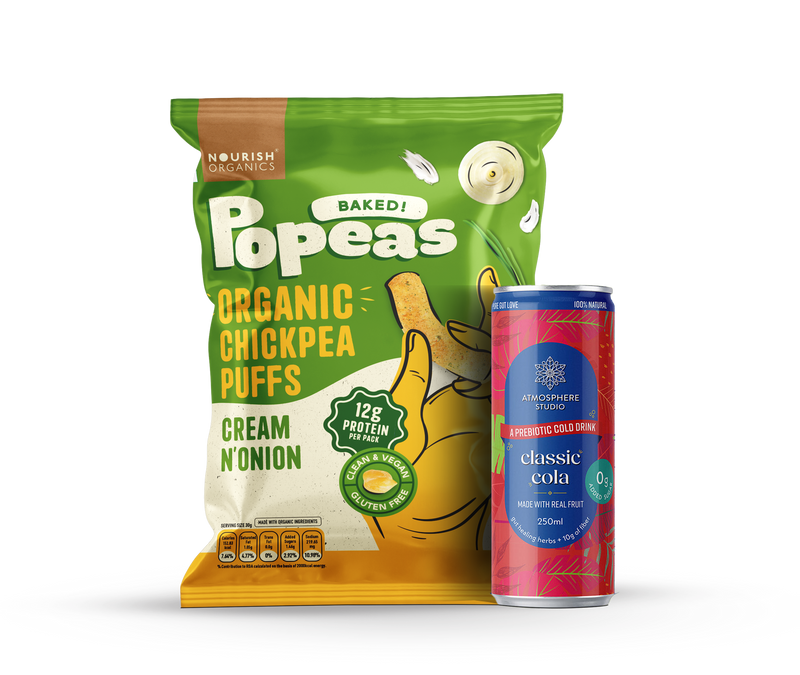 Fizz & Crunch Duo- Classic Cola & Cream N' Onion Popeas ( 2 Cola Cans + 2 Popeas)